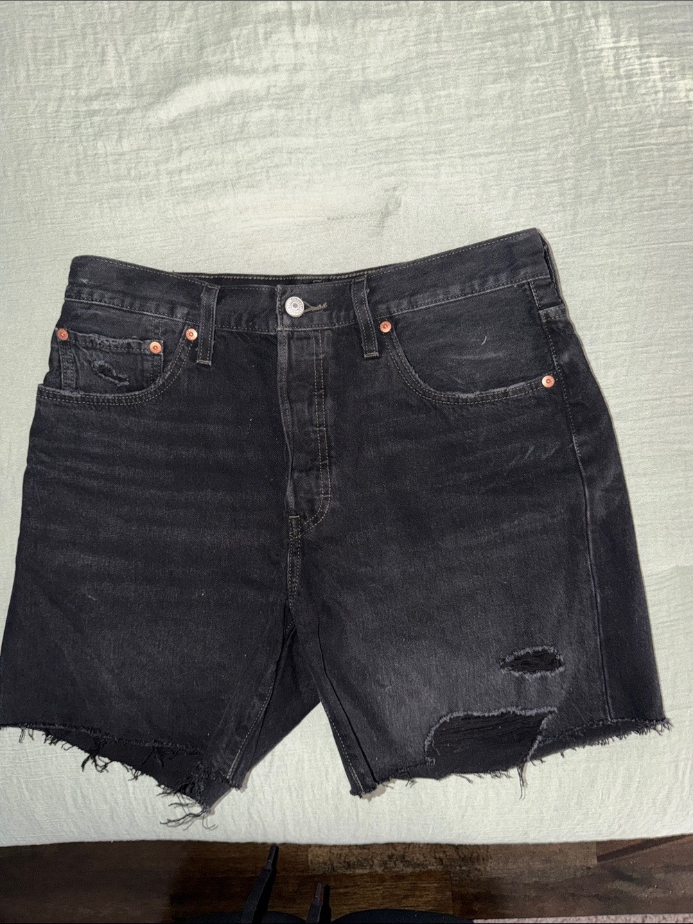 Levi's 501 Black Distressed Denim Shorts